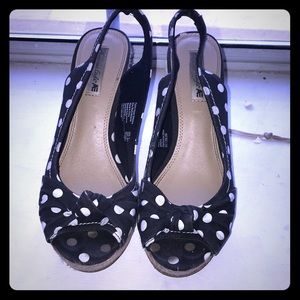 Polka dot peep toe wedges